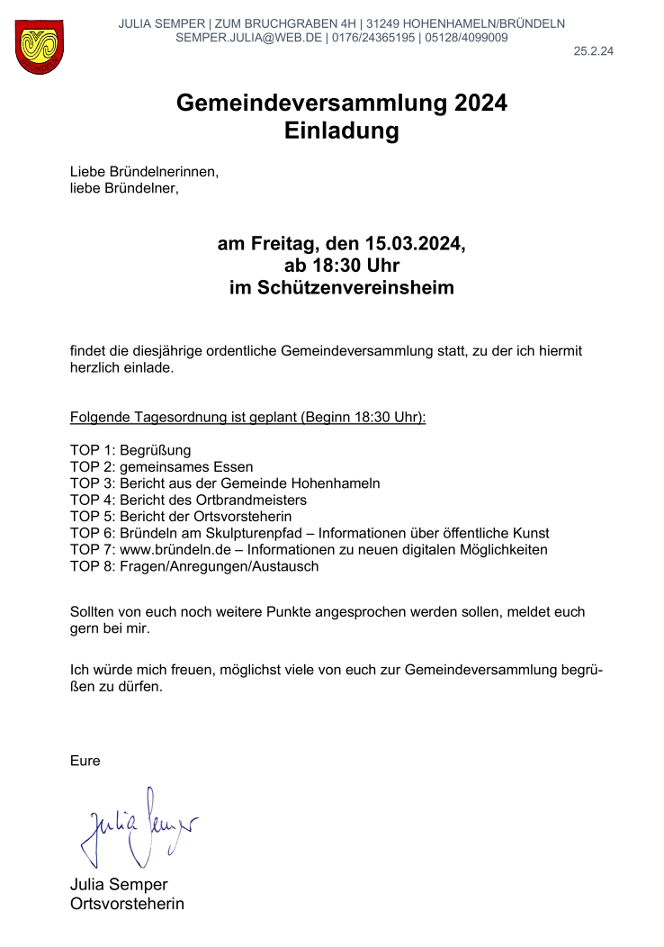 Einladung Gemeindeversammlung 2024 03 15