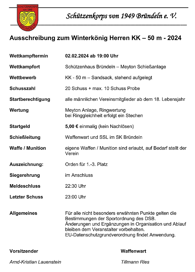 Schützenkorps Ausschreibung Winterkönig Herren KK 2024 1